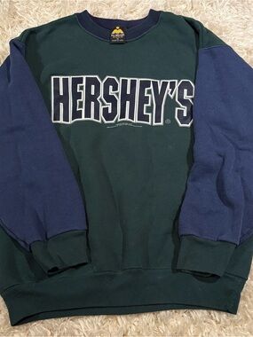 VTG 90’s Colorblock Green & Navy Crewneck Sweatshirt - Classic Logo-Medium